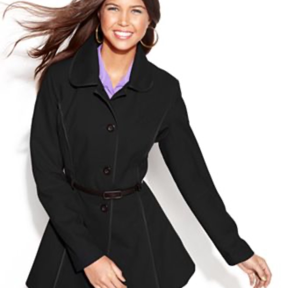 Jou Jou Gray Single Breasted Belted Pleated Peplum Peacoat/Jacket Size L